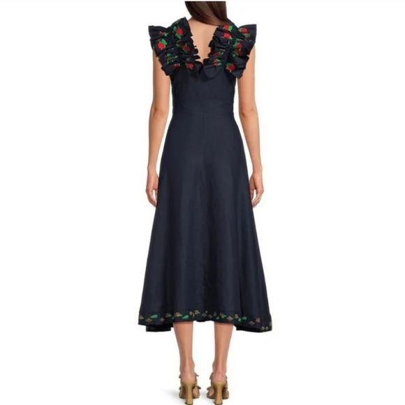 Fanm Mon Blue Midi Dress with Red Accents - Picture 4 of 13